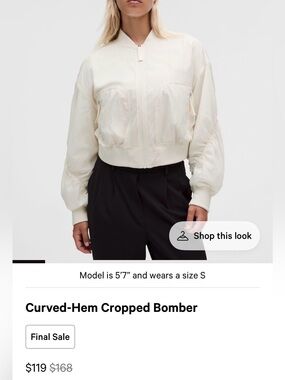LULULEMON Curved-Hem Cropped Bomber. NWT. size small
